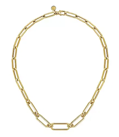 14K Yellow Casted Gold Bujukan Ball Link and Hollow Paperclip Link Chain Necklace by Gabriel