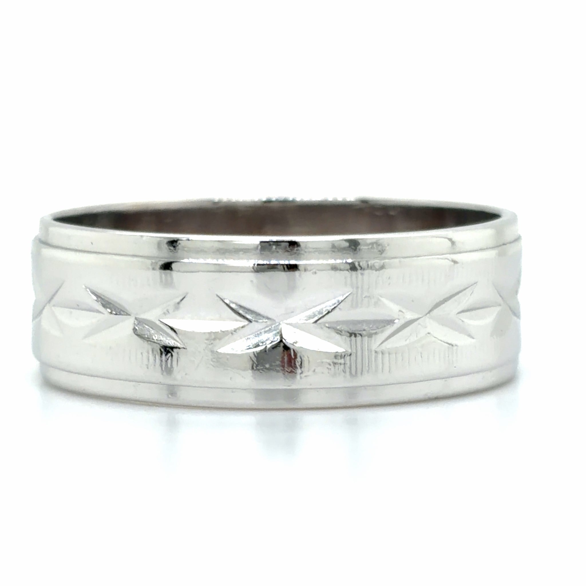 Estate White Gold Patterned Wedding Band