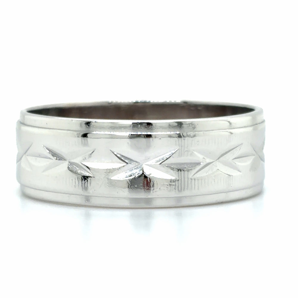 Estate White Gold Patterned Wedding Band