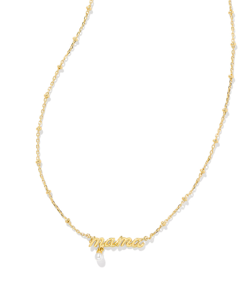 Mama Script Yellow Gold Plated Pendant Necklace with White Pearl by Kendra Scott