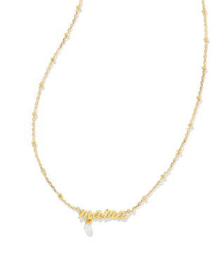 Mama Script Yellow Gold Plated Pendant Necklace with White Pearl by Kendra Scott