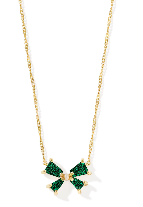 Blair Gold Plated Emerald Drusy Bow Small Short Pendant Necklace by Kendra Scott