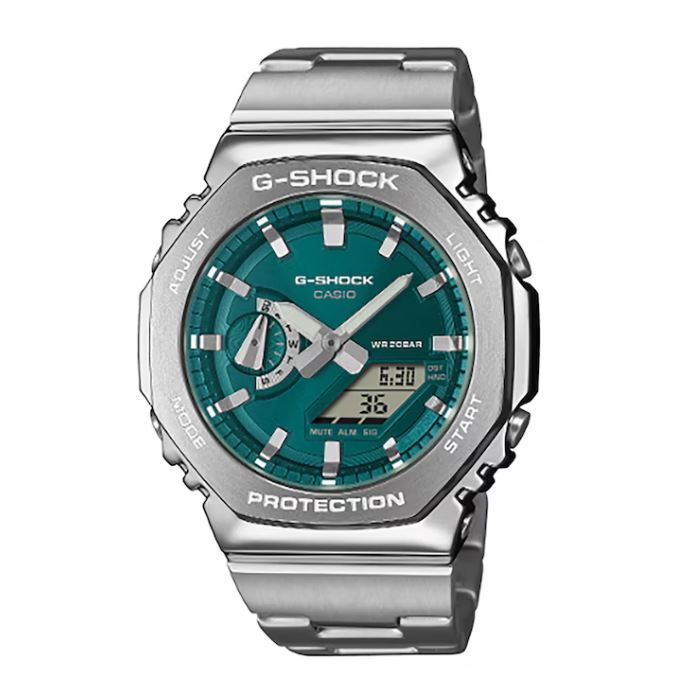 Men's Casio G-Shock G-Steel Hybrid Watch with Turquoise Dial & Stainless Steel Bracelet