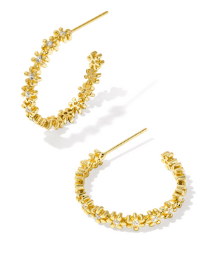 Nydia Yellow Gold Plated White Crystal Hoop Earrings by Kendra Scott