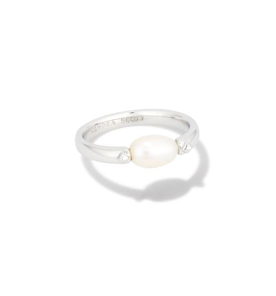 Leighton Silver Plated Band Ring with Pearl Sz 7 by Kendra Scott
