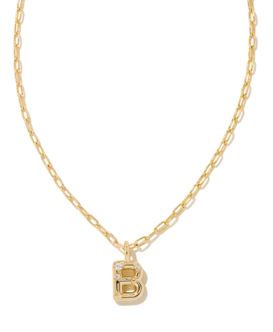 Crystal Letter B Gold Plated White CZ Short Pendant Necklace by Kendra Scott