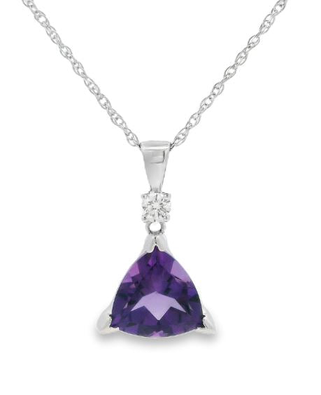 14K White Gold Amethyst & Diamond Pendant Necklace 18" by RJM