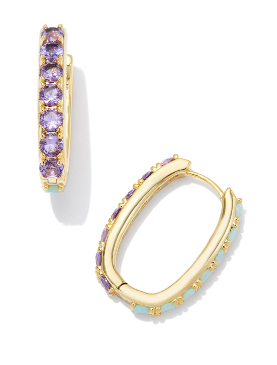 Chandler Yellow Gold Plated Green Lilac Mix Hoop Earrings by Kendra Scott