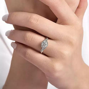 Vintage Inspired 14K White Gold Round Halo Diamond Engagement Ring