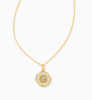 Letter G Gold Plated Disc Pendant in Iridescent Abalone by Kendra Scott