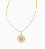 Letter G Gold Plated Disc Pendant in Iridescent Abalone by Kendra Scott