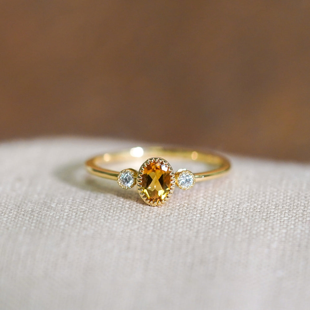 14K Yellow Gold Citrine Diamond Ring