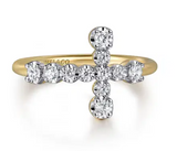 Yellow Gold Horizontal Diamond Cross Ladies Ring