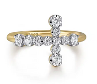 Yellow Gold Horizontal Diamond Cross Ladies Ring