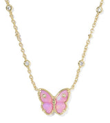 Cailey Butterfly Gold Plated Pink Opalescent Resin Short Pendant Necklace by Kendra Scott