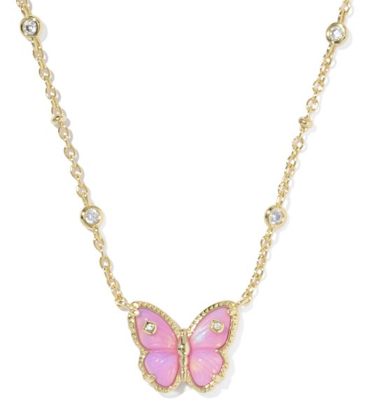 Cailey Butterfly Gold Plated Pink Opalescent Resin Short Pendant Necklace by Kendra Scott