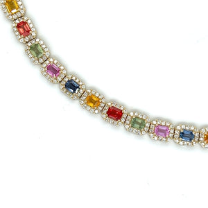 14K Yellow Gold Rainbow Sapphires & Diamond Bracelet