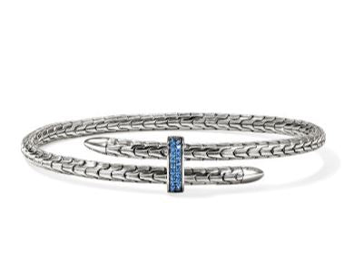 Spear Silver Bypass 4mm Flex Cuff with Blue Sapphire by John Hardy