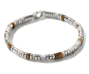 Colorblock Silver 5mm Bracelet with Lobster Clasp with Tiger Eye and Howlite with Light Brown Enamel by John Hardy