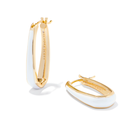 Kelsey Gold Plated White Enamel Hoop Earrings by Kendra Scott