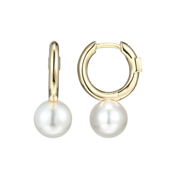 Yellow Gold Plated Pearl Drop Hoop Earrings by ELLE