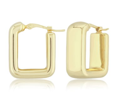 14K Yellow Gold Medium Square Plain Hoops
