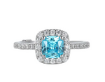 Radiance  Cushion Cut Blue & Clear Cubic Zirconia Halo Ring by ELLE