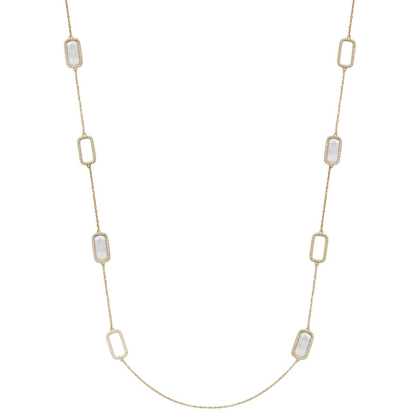 Yellow Gold Plated Sterling Silver Necklace with Mother of Pearl Accsents