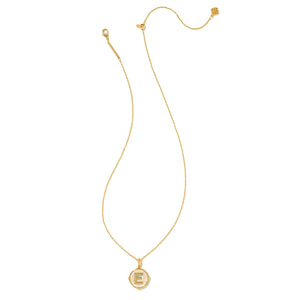 Letter E Gold Disc Pendant in Iridescent Abalone by Kendra Scott