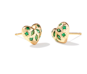 Holland Heart Gold Plated Green Crystal Stud Earrings by Kendra Scott