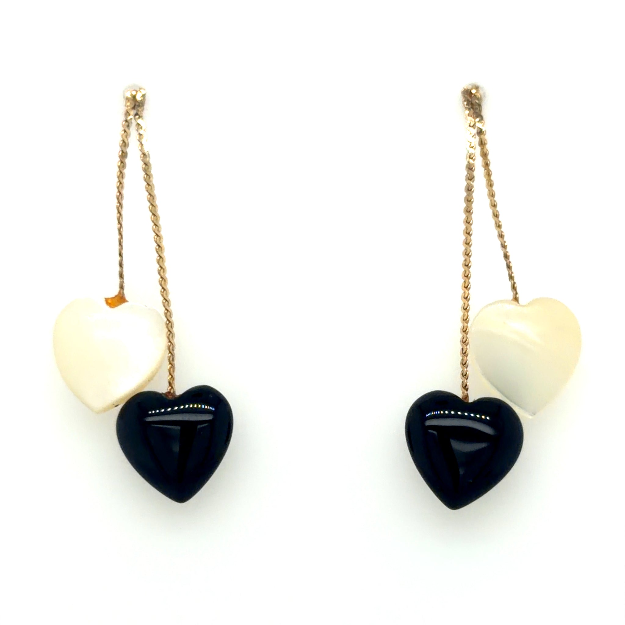 Estate Black & White Heart Earrings