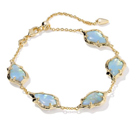Adriana Scallop Frame GOld Plated Sky Blue Iridescent Abalone Delicate Chain Bracelet by Kendra Scott