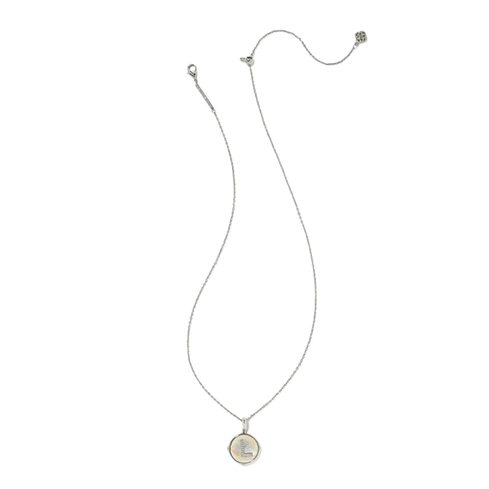 Letter L  Silver Plated Disc Reversible Necklace in Iridescent Abalone by Kendra Scott