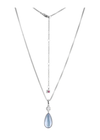 SS Elle Ethereal Drops Synthetic Blue Topaz & MOP Doublet W/ CZ Pendant Chain