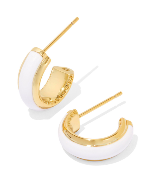 Ainsley Yellow Gold Plated White Enamel Huggie Earrings by Kendra Scott