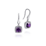 Sterling Silver Earrings with Cushion Cut Amethyst Drops
