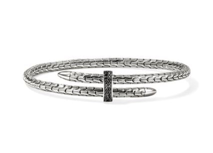 Spear Silver Bypass 4mm Flex Cuff with Treated Black Sapphire by John Hardy