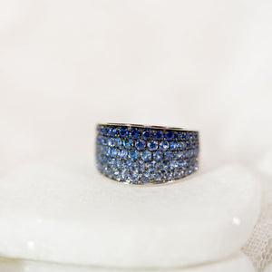 Denim Ombre Blue and White Sapphire Multirow Ring in Vanilla Gold