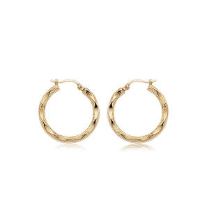 14K Yellow Gold, Small Fancy Tube Hoop Earrings