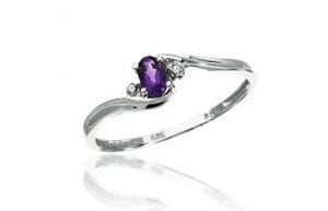 10K White Gold Amethyst Birthstone Ring