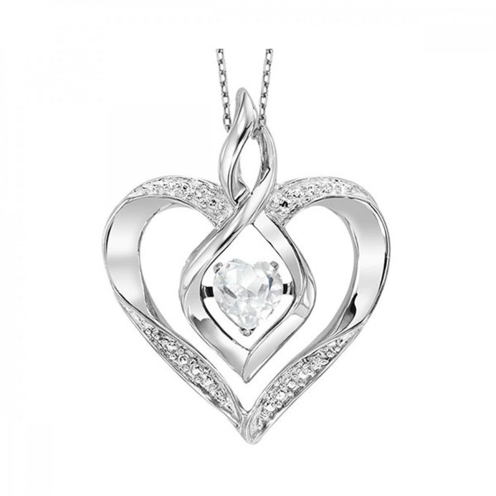 Sterling Silver, Created White Topaz & Diamond Rhythm of Love Heart Pendant & Chain