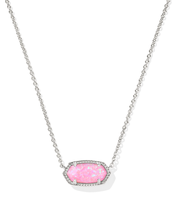 Elisa Silver Carnation Kyocera Opal Short Pendant Necklace by