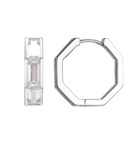 SS Baguette CZ 15mm Hoop Earrings