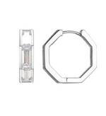 SS Baguette CZ 15mm Hoop Earrings