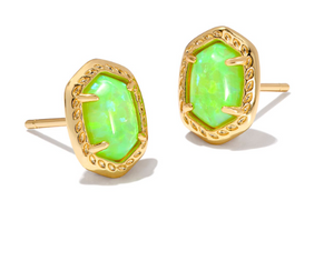 Daphne Gold Bright Green Kyocera Opal Framed Stud Earrings by Kendra Scott