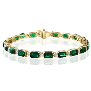 14K Yellow Gold 10.98cttw Emerald & 1.44cttw GH-SI1 Diamond Bracelet