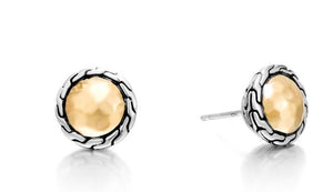 Essentials Hammered Gold & Silver Round Stud Earrings by John Hardy