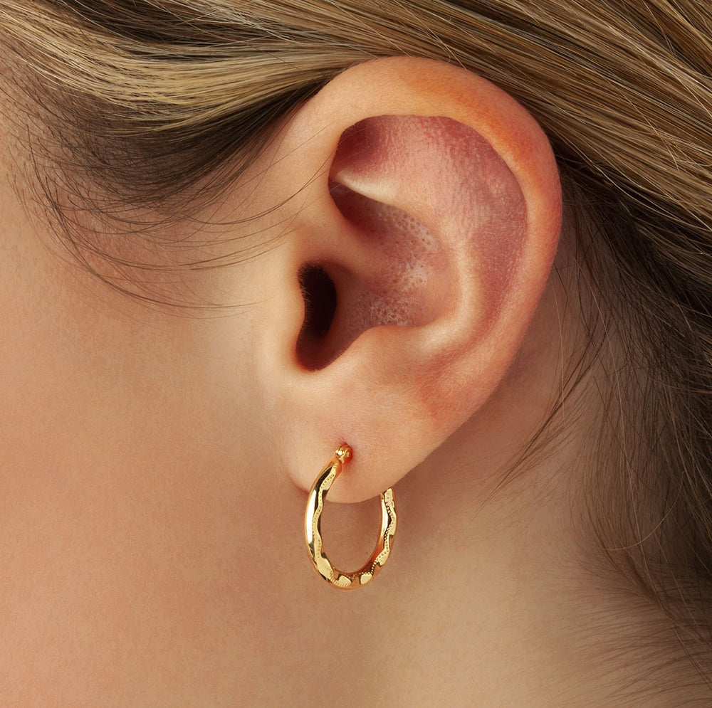 14K Yellow Gold, Small Fancy Tube Hoop Earrings