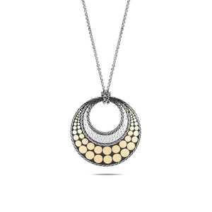 Dot Hammered 18K Gold & Silver Round Pendant on Rolo Chain 32" by John Hardy