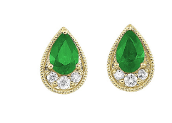 14K Yellow Gold 1.00cttw Emerald & 0.10cttw Diamond Earrings